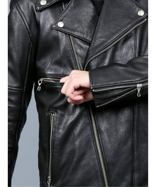 semantic design(セマンティックデザイン)の「シェラック/SHELLAC シープレザー ダブルライダース(ライダースジャケット・メンズ・ブラック・MEDIUM/LARGE)」の7枚目の写真