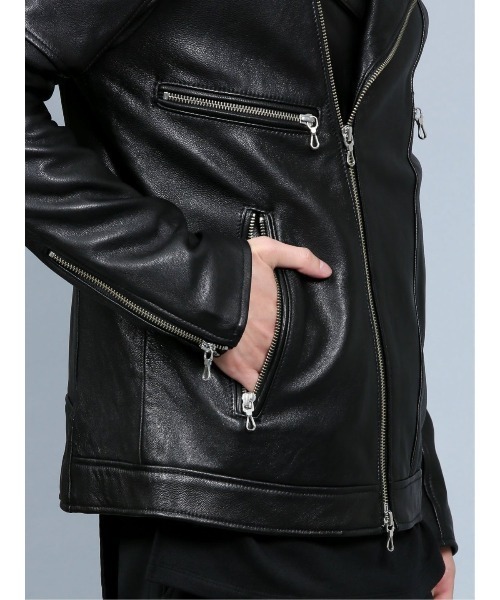 semantic design(セマンティックデザイン)の「シェラック/SHELLAC シープレザー ダブルライダース(ライダースジャケット・メンズ・ブラック・MEDIUM/LARGE)」の8枚目の写真