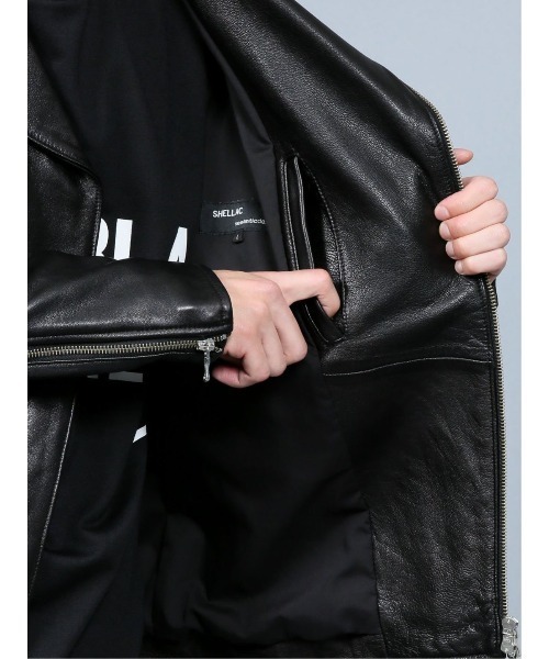 semantic design(セマンティックデザイン)の「シェラック/SHELLAC シープレザー ダブルライダース(ライダースジャケット・メンズ・ブラック・MEDIUM/LARGE)」の9枚目の写真