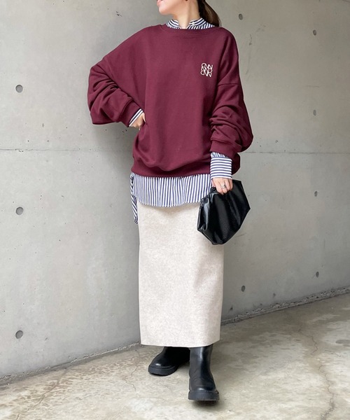 DouDou（ドゥドゥ）の「圧縮天竺スリットタイトスカート（スカート・レディース・チャコールグレー/ベージュ・FREE）」の5枚目の写真