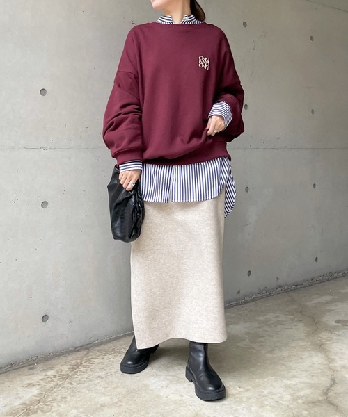 DouDou（ドゥドゥ）の「圧縮天竺スリットタイトスカート（スカート・レディース・チャコールグレー/ベージュ・FREE）」の7枚目の写真