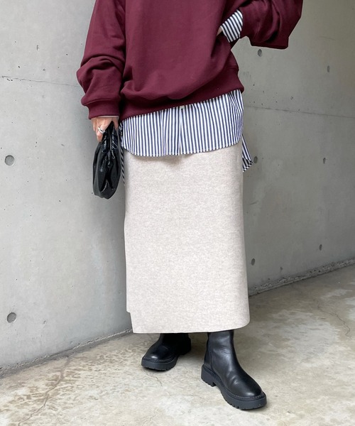 DouDou（ドゥドゥ）の「圧縮天竺スリットタイトスカート（スカート・レディース・チャコールグレー/ベージュ・FREE）」の8枚目の写真