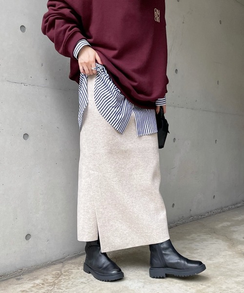 DouDou（ドゥドゥ）の「圧縮天竺スリットタイトスカート（スカート・レディース・チャコールグレー/ベージュ・FREE）」の9枚目の写真