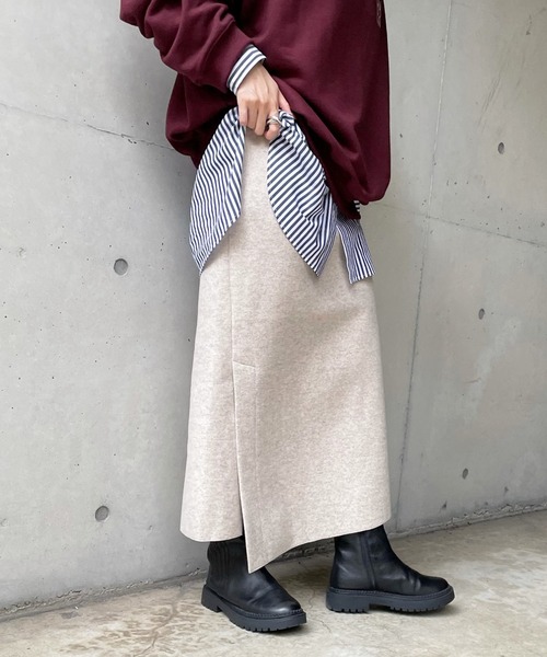 DouDou（ドゥドゥ）の「圧縮天竺スリットタイトスカート（スカート・レディース・チャコールグレー/ベージュ・FREE）」の10枚目の写真