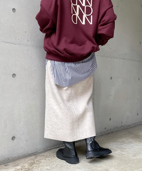 DouDou（ドゥドゥ）の「圧縮天竺スリットタイトスカート（スカート・レディース・チャコールグレー/ベージュ・FREE）」の11枚目の写真