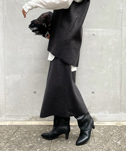 DouDou（ドゥドゥ）の「圧縮天竺スリットタイトスカート（スカート・レディース・チャコールグレー/ベージュ・FREE）」の21枚目の写真