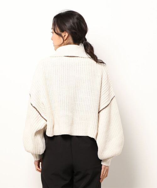 cepo（セポ）の「ボリュームスリーブ ハイネックショートニット（ニット/セーター・レディース・ブラウン/グリーン/オフホワイト・M）」の5枚目の写真