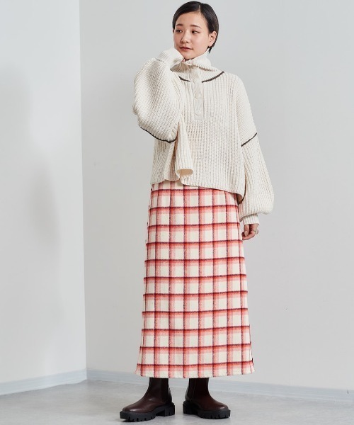 cepo（セポ）の「ボリュームスリーブ ハイネックショートニット（ニット/セーター・レディース・ブラウン/グリーン/オフホワイト・M）」の2枚目の写真