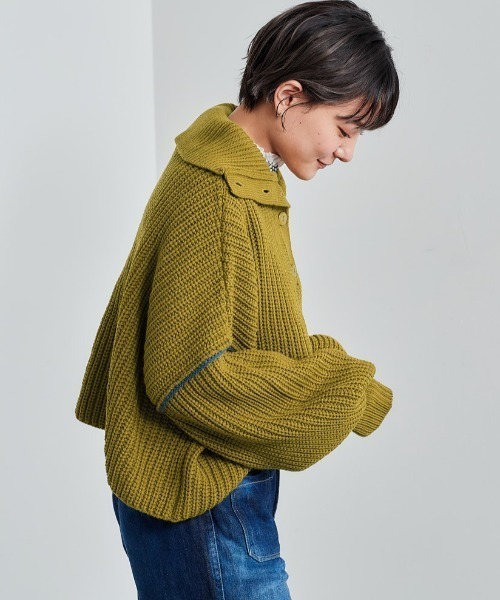 cepo（セポ）の「ボリュームスリーブ ハイネックショートニット（ニット/セーター・レディース・ブラウン/グリーン/オフホワイト・M）」の11枚目の写真