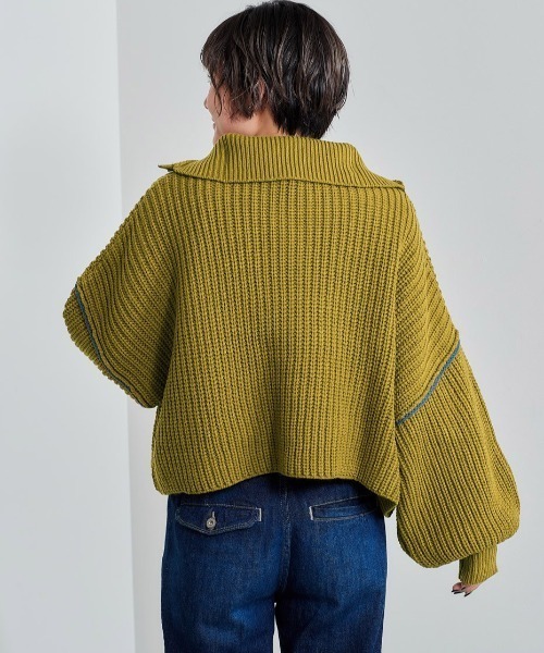 cepo（セポ）の「ボリュームスリーブ ハイネックショートニット（ニット/セーター・レディース・ブラウン/グリーン/オフホワイト・M）」の12枚目の写真