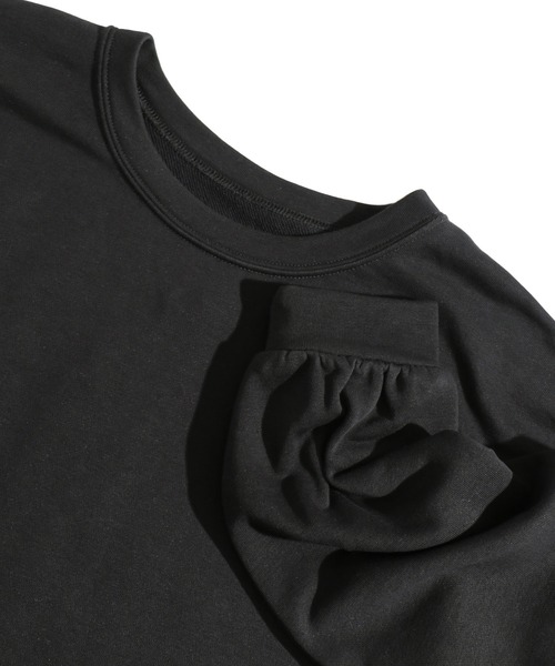 ScoLar（スカラー）の「レトロ貴婦人総柄シフォン切替 裏毛ワンピース（チュニック・レディース・ブラック/ベージュ・M）」の8枚目の写真