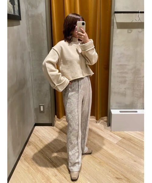 SLY（スライ）の「ROLL UP S/L SHORT TOPS ロールアップスリーブ ショート トップス（ニット/セーター・レディース・ホワイト/ブラック/ベージュ/グリーン・FREE）」の7枚目の写真