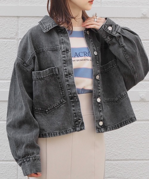 tiptop（ティップトップ）の「バックリボンブルゾン（デニムジャケット・レディース・ブルー/アイボリー/ブラック・FREE）」の2枚目の写真