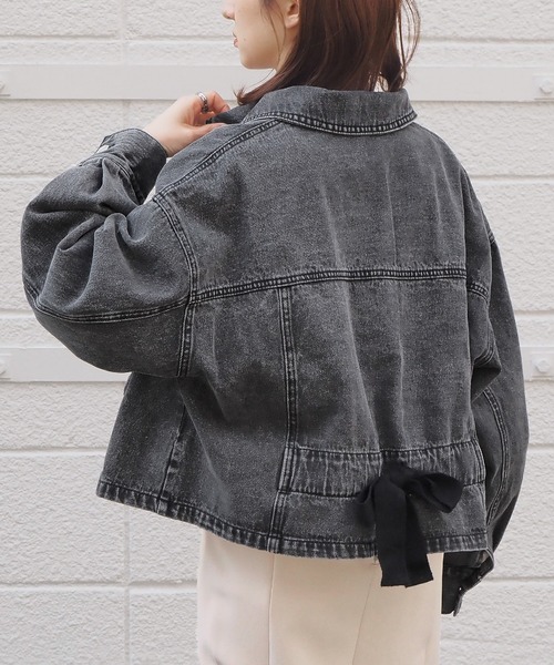 tiptop（ティップトップ）の「バックリボンブルゾン（デニムジャケット・レディース・ブルー/アイボリー/ブラック・FREE）」の12枚目の写真