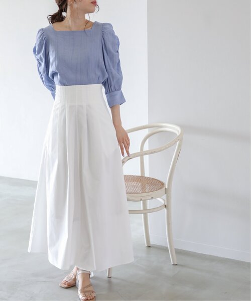 RAY CASSIN（レイカズン）の「ウエストタックロングフレアスカート（スカート・レディース・ブラック/オフホワイト/ベージュ・FREE）」の15枚目の写真