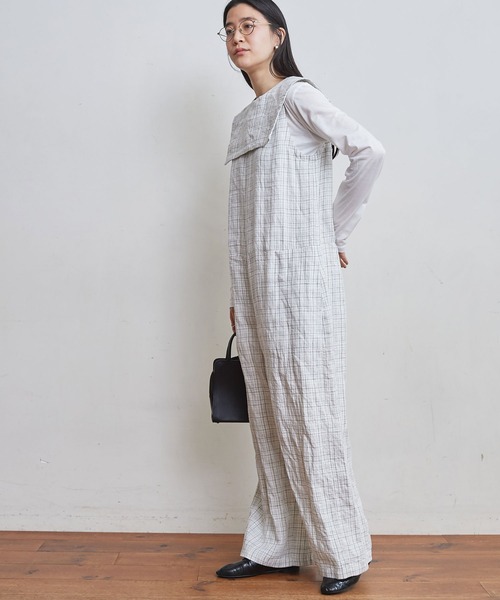 FIRMUM　ゆったり　リネン　長袖　オールインワン　白　ロングスリーブ　つなぎ fig London（フィグロンドン）の「○chic LINEN sailor tsunagi