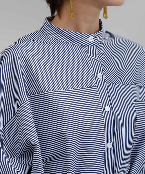 COLONY 2139（コロニートゥーワンスリーナイン）の「ストライプパターン切替長袖シャツ（シャツ/ブラウス・レディース・グリーン/ネイビー/レッド・FREE）」の12枚目の写真