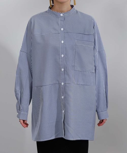 COLONY 2139（コロニートゥーワンスリーナイン）の「ストライプパターン切替長袖シャツ（シャツ/ブラウス・レディース・グリーン/ネイビー/レッド・FREE）」の8枚目の写真