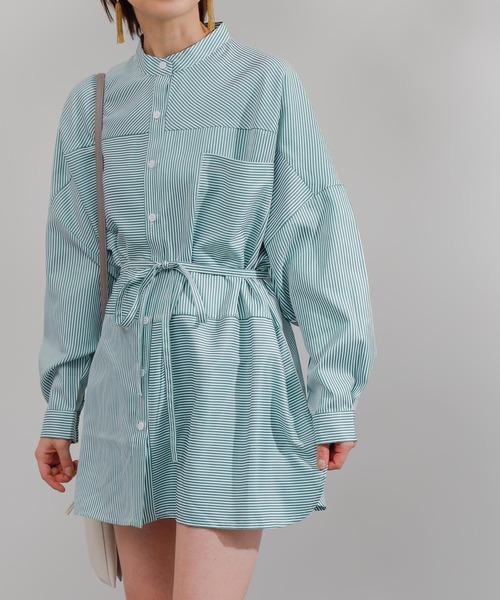 COLONY 2139（コロニートゥーワンスリーナイン）の「ストライプパターン切替長袖シャツ（シャツ/ブラウス・レディース・グリーン/ネイビー/レッド・FREE）」の9枚目の写真