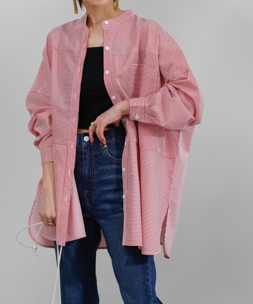 COLONY 2139（コロニートゥーワンスリーナイン）の「ストライプパターン切替長袖シャツ（シャツ/ブラウス・レディース・グリーン/ネイビー/レッド・FREE）」の11枚目の写真