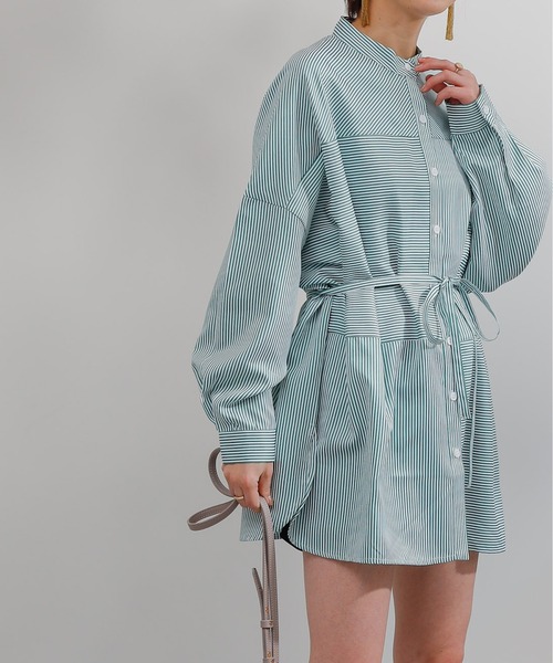 COLONY 2139（コロニートゥーワンスリーナイン）の「ストライプパターン切替長袖シャツ（シャツ/ブラウス・レディース・グリーン/ネイビー/レッド・FREE）」の22枚目の写真