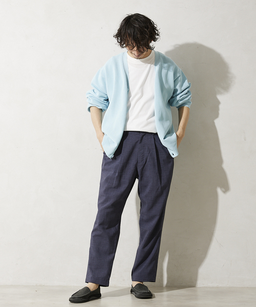 JOURNAL STANDARD relume（ジャーナルスタンダード　レリューム）の「【ニット+カットソーの2点SET】リサイクルポリエステル ライトカーディガン（カーディガン/ボレロ・メンズ・ブラック/グレー/ベージュ/ネイビー/サックスブルー/ピンク/オレンジ/グリーン・MEDIUM/LARGE）」の9枚目の写真