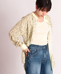 花柄バンドカラークレリックシャツ