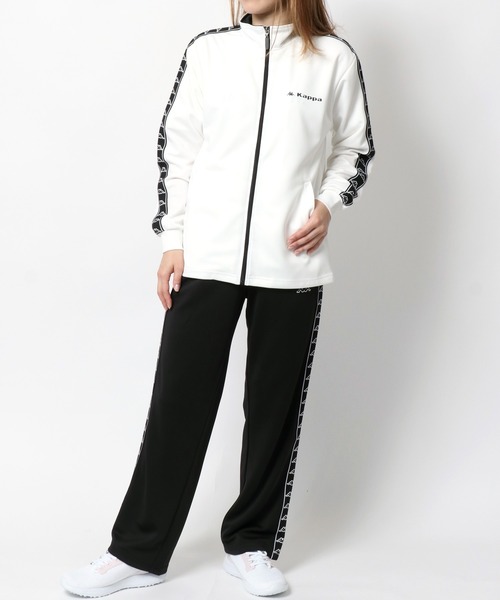 Kappa（カッパ）の「kappa/カッパ ジャージ レディース 袖ロゴテープ セットアップ 上下セット トラックジャケット×トラックパンツ（ジャージ・レディース・ホワイト/チャコール/ブラック/ネイビー・M/L/LL）」の9枚目の写真