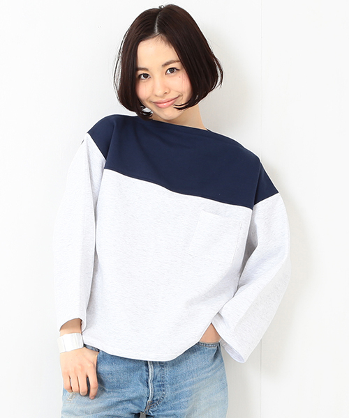 BEAMS BOY（ビームスボーイ）の「◎les Briqu’a braque / 胸切り替え ボートネック スウェット（スウェット・レディース・グレー/ネイビー・ONE SIZE）」の2枚目の写真