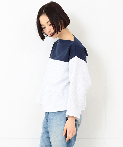 BEAMS BOY（ビームスボーイ）の「◎les Briqu’a braque / 胸切り替え ボートネック スウェット（スウェット・レディース・グレー/ネイビー・ONE SIZE）」の4枚目の写真
