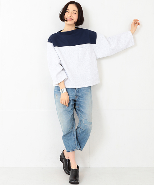 BEAMS BOY（ビームスボーイ）の「◎les Briqu’a braque / 胸切り替え ボートネック スウェット（スウェット・レディース・グレー/ネイビー・ONE SIZE）」の19枚目の写真