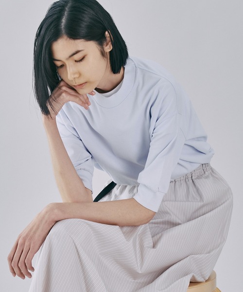 GYMPHLEX(ジムフレックス)の「Gymphlex | 鹿の子クルーネックTシャツ WOMEN(Tシャツ/カットソー・レディース・サックスブルー/アイボリー/グレイッシュベージュ・12/14)」の1枚目の写真