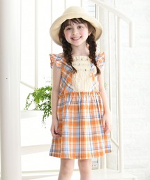 シャーリングチェックノースリーブワンピース(100-130cm)