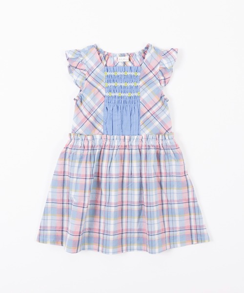 KP（ケーピー）の「シャーリングチェックノースリーブワンピース(100-130cm)（ワンピース・キッズ・オレンジ/ブルー・130cm/100cm/120cm/110cm）」の2枚目の写真