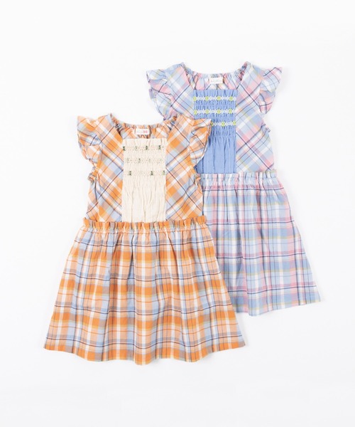 KP（ケーピー）の「シャーリングチェックノースリーブワンピース(100-130cm)（ワンピース・キッズ・オレンジ/ブルー・130cm/100cm/120cm/110cm）」の6枚目の写真
