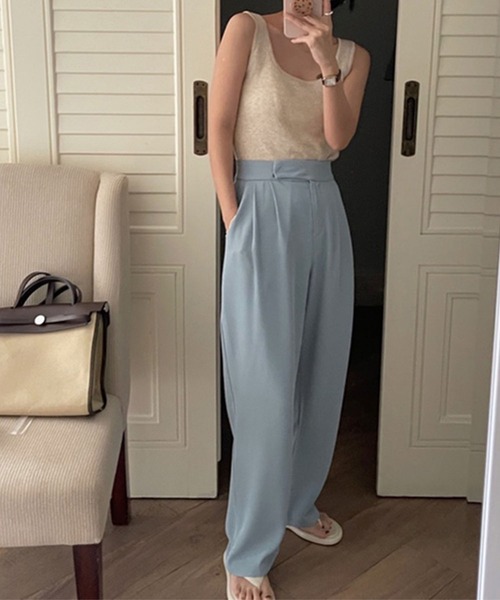 me+em select（ミームセレクト）の「【 S/M/L/XLサイズ展開 】スモーキーハイウエストカラータックスラックス（スラックス・レディース・ブルーグレー/梅・X-LARGE/LARGE/SMALL/MEDIUM）」の7枚目の写真