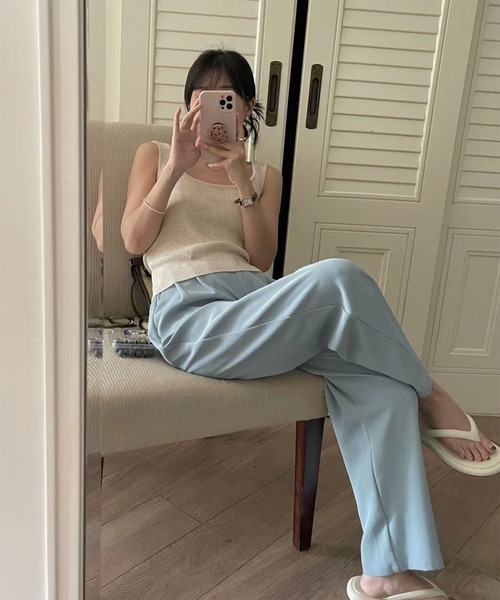 me+em select（ミームセレクト）の「【 S/M/L/XLサイズ展開 】スモーキーハイウエストカラータックスラックス（スラックス・レディース・ブルーグレー/梅・X-LARGE/LARGE/SMALL/MEDIUM）」の3枚目の写真