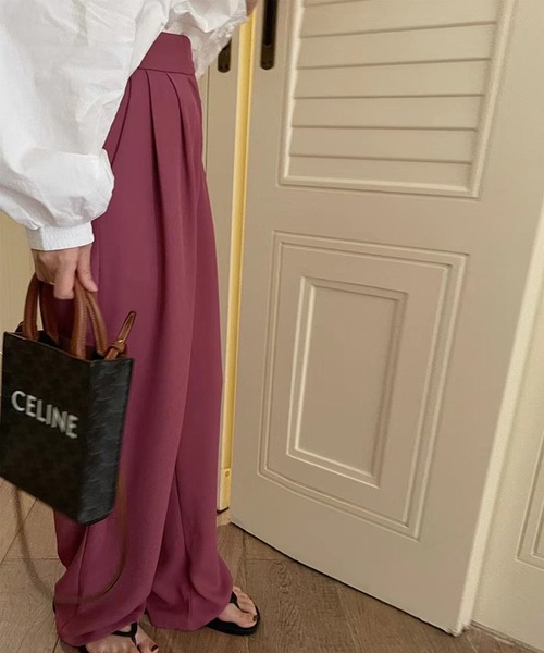 me+em select（ミームセレクト）の「【 S/M/L/XLサイズ展開 】スモーキーハイウエストカラータックスラックス（スラックス・レディース・ブルーグレー/梅・X-LARGE/LARGE/SMALL/MEDIUM）」の9枚目の写真