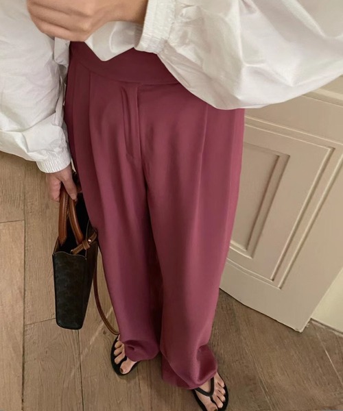 me+em select（ミームセレクト）の「【 S/M/L/XLサイズ展開 】スモーキーハイウエストカラータックスラックス（スラックス・レディース・ブルーグレー/梅・X-LARGE/LARGE/SMALL/MEDIUM）」の8枚目の写真