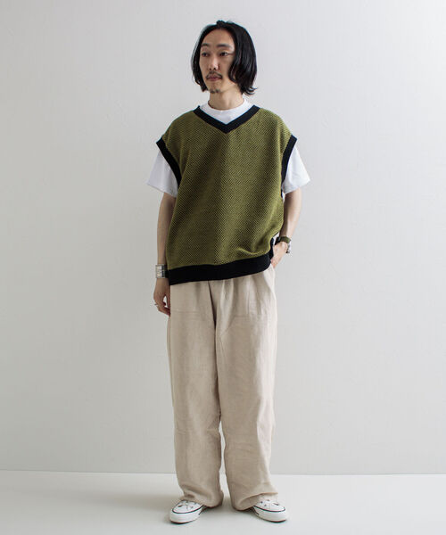 GLOSTER（グロスター）の「【GLOSTER/グロスター】ダブルニー イージーワイドパンツ ルーズシルエット（その他パンツ・メンズ・ブラック/アイボリー・M/L）」の4枚目の写真