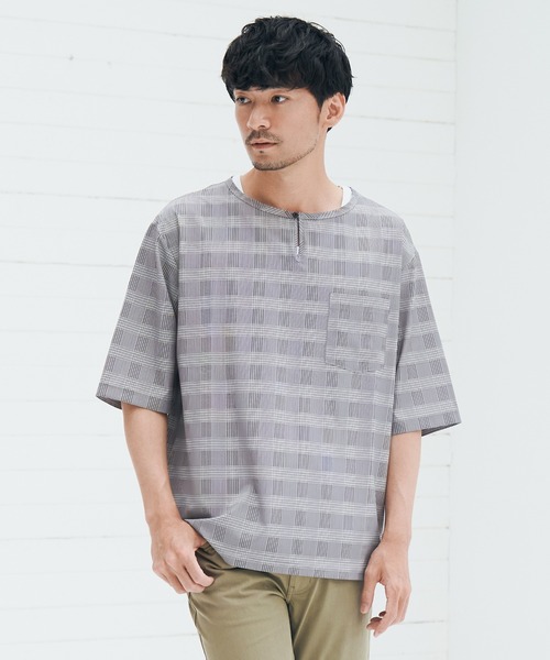 ikka(イッカ)の「5分袖ワンボタンシャツTアンサンブル(Tシャツ/カットソー・メンズ・ダークグリーン/ネイビー/ベージュ/スモークグレー・S/M/L/XL)」の2枚目の写真
