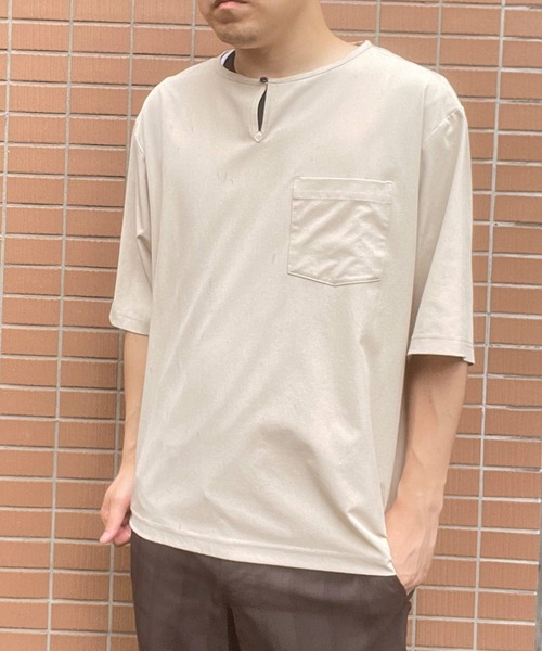 ikka(イッカ)の「5分袖ワンボタンシャツTアンサンブル(Tシャツ/カットソー・メンズ・ダークグリーン/ネイビー/ベージュ/スモークグレー・S/M/L/XL)」の1枚目の写真