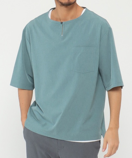 ikka(イッカ)の「5分袖ワンボタンシャツTアンサンブル(Tシャツ/カットソー・メンズ・ダークグリーン/ネイビー/ベージュ/スモークグレー・S/M/L/XL)」の3枚目の写真