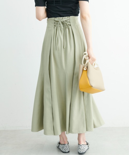 FREE'S MART（フリーズマート）の「◆配色ステッチバックレースアップフレアスカート（スカート・レディース・ブラック/ベージュ/グリーン・SMALL/MEDIUM）」の3枚目の写真