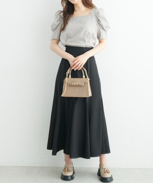 FREE'S MART（フリーズマート）の「◆配色ステッチバックレースアップフレアスカート（スカート・レディース・ブラック/ベージュ/グリーン・SMALL/MEDIUM）」の18枚目の写真