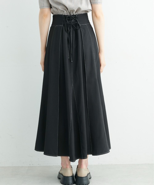 FREE'S MART（フリーズマート）の「◆配色ステッチバックレースアップフレアスカート（スカート・レディース・ブラック/ベージュ/グリーン・SMALL/MEDIUM）」の9枚目の写真