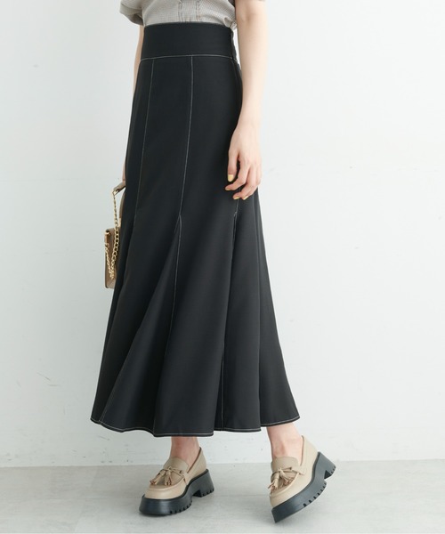 FREE'S MART（フリーズマート）の「◆配色ステッチバックレースアップフレアスカート（スカート・レディース・ブラック/ベージュ/グリーン・SMALL/MEDIUM）」の4枚目の写真