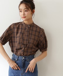 N.（N. Natural Beauty Basic） | ◆ボウタイ風パフ袖チェックブラウス(シャツ/ブラウス)