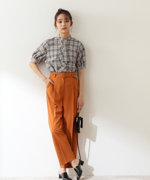 N.（N. Natural Beauty Basic）（エヌエヌナチュラルビューティーベーシック）の「◆ボウタイ風パフ袖チェックブラウス（シャツ/ブラウス・レディース・グレー系その他/ブラウン系その他・MEDIUM）」の9枚目の写真