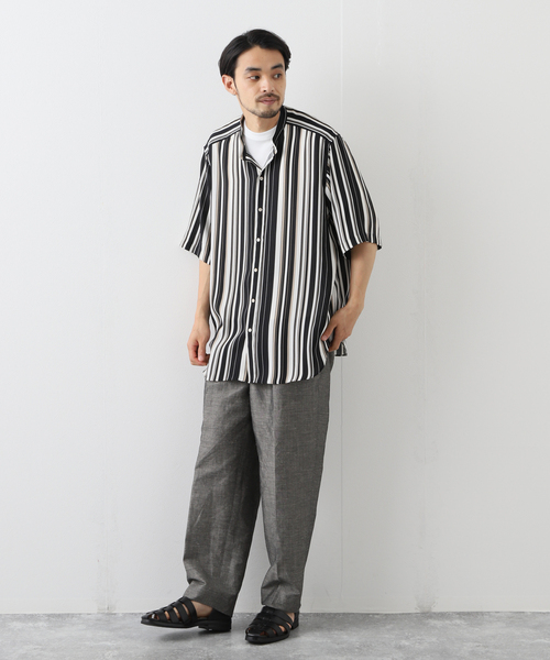 ÉDIFICE LA BOUCLE ラ ブークル バンドカラーストライプシャツ ÉDIFICE LA BOUCLE ラ ブークル バンドカラーストライプシャツ